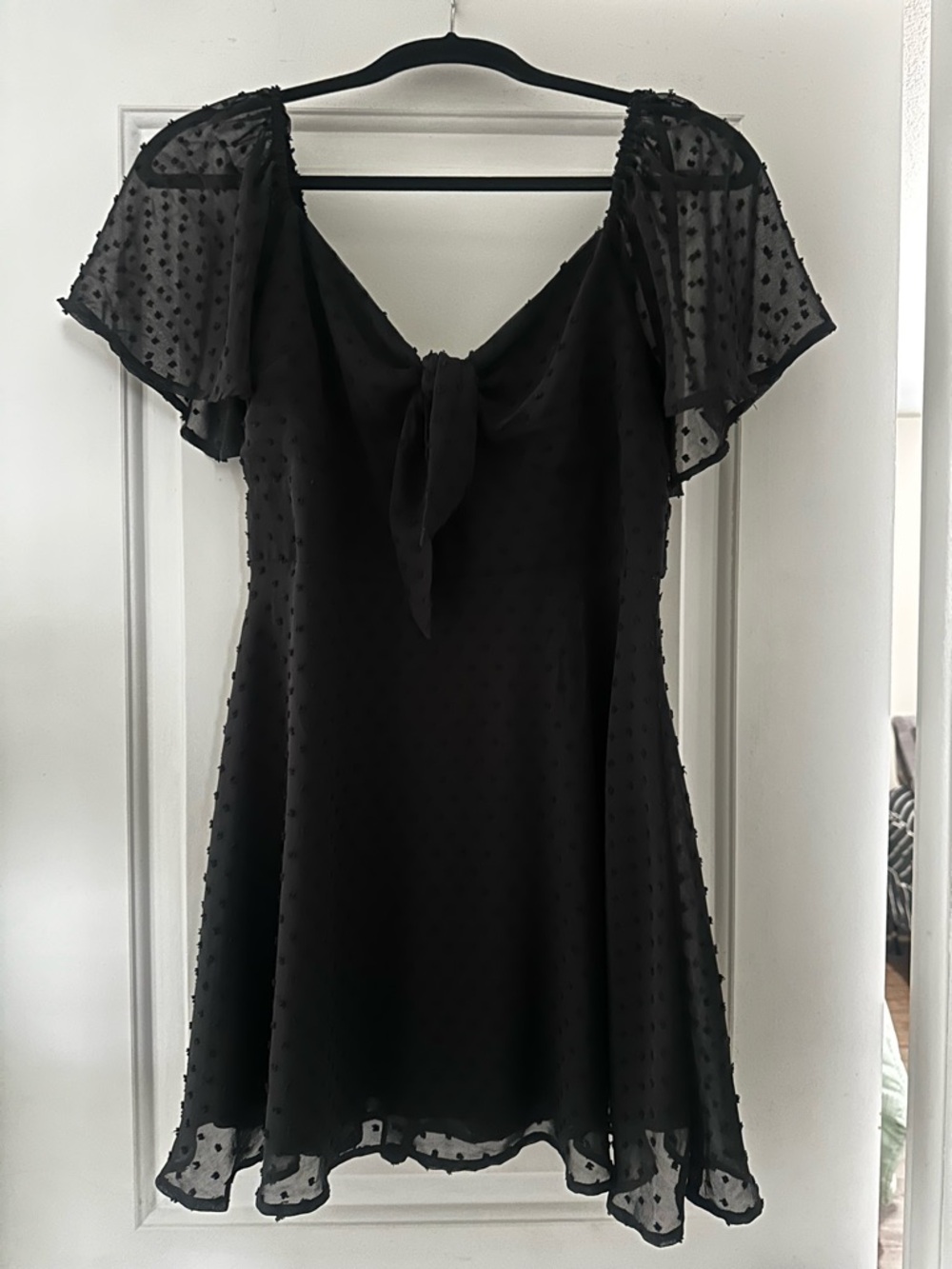 Black Swiss Dot Tie-Back Mini Dress Francesca’s Medium Mi Ami